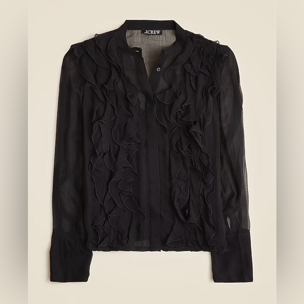 J.Crew Ruffle-front top in crinkle cupro in black